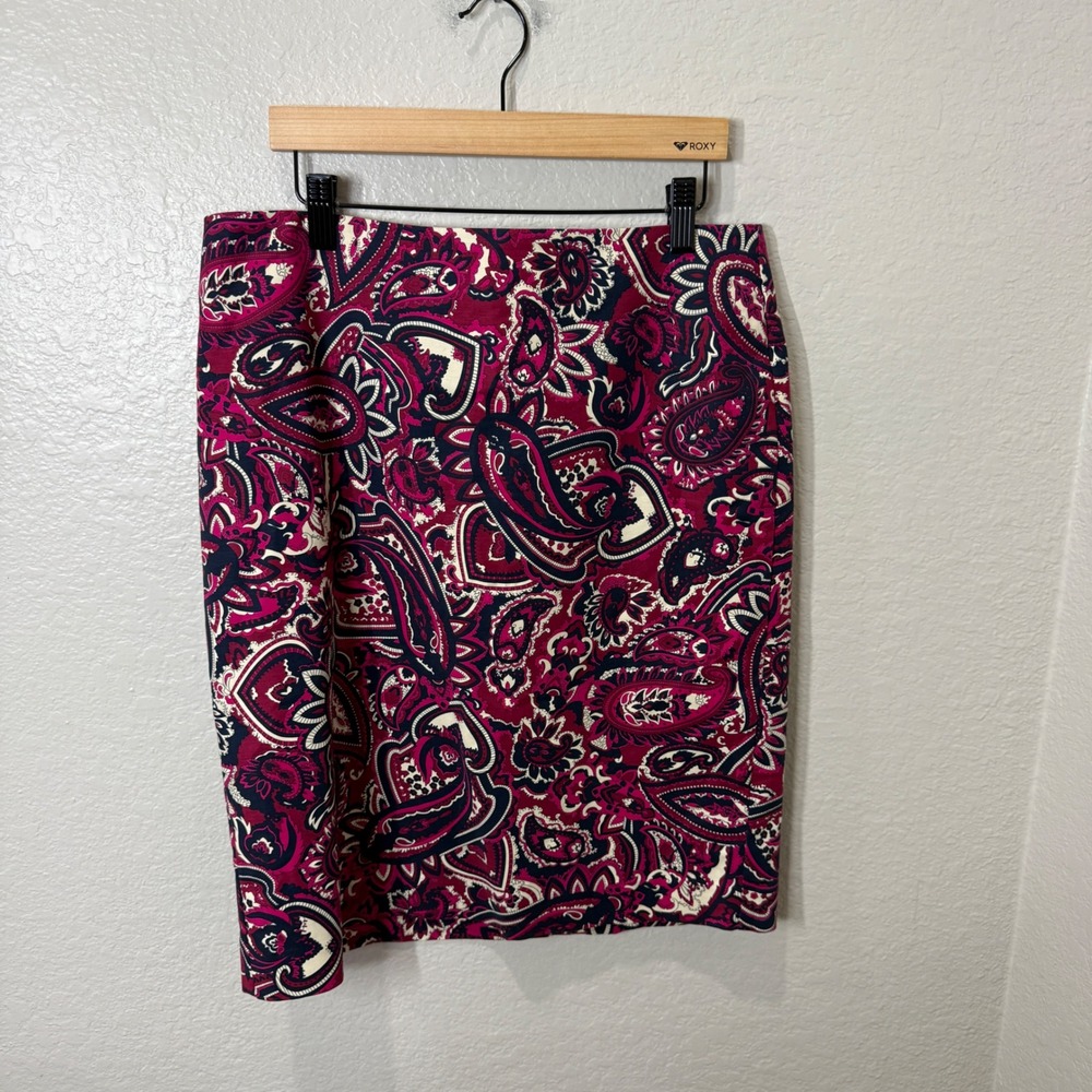 Talbots Petites 10P Paisley Pencil Skirt Pink Magenta Navy Preppy Fall Career